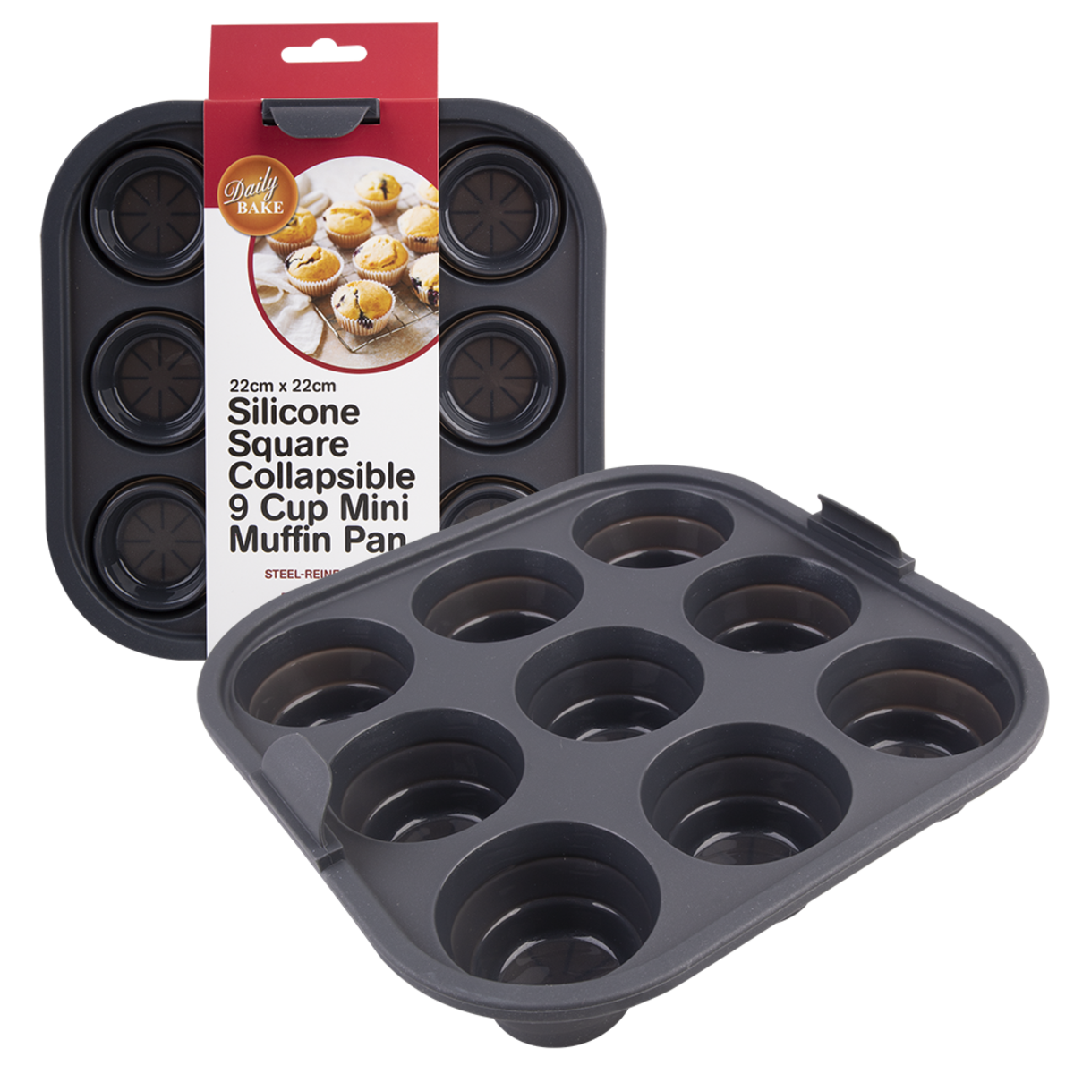 Daily Bake Silicone Square Collapsible 9 Cup Mini Muffin Pan 22cm