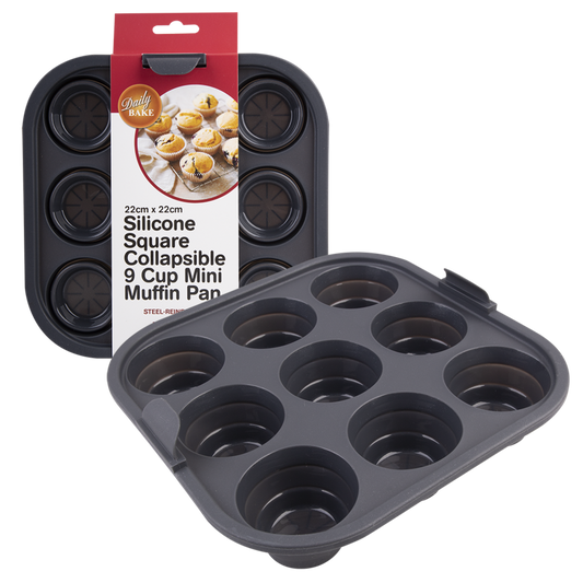 Daily Bake Silicone Square Collapsible 9 Cup Mini Muffin Pan 22cm