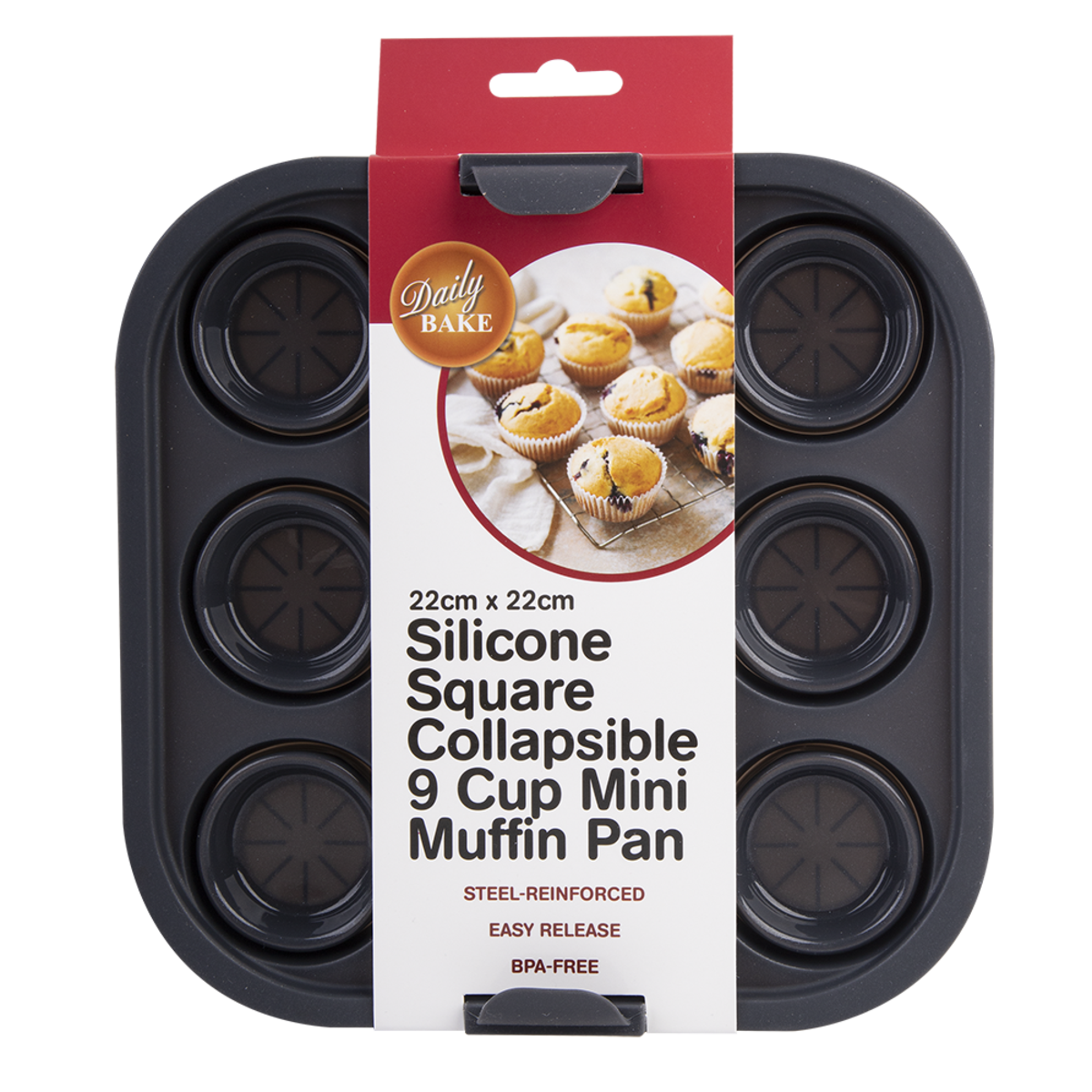 Daily Bake Silicone Square Collapsible 9 Cup Mini Muffin Tray in Packaging