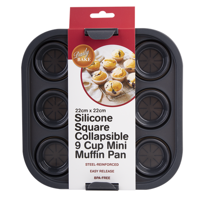 Daily Bake Silicone Square Collapsible 9 Cup Mini Muffin Tray in Packaging