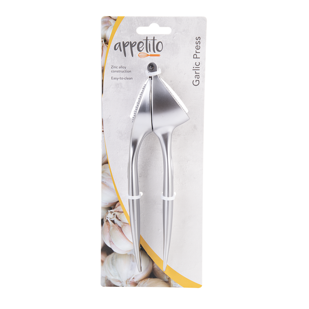 Appetito Easy Clean Garlic Press in Packaging