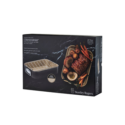 Stanley Rogers Ceramabake Roaster with Rack 33.5 x 46 x 11.5cm