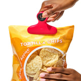 Oxo Good Grips Heavy Duty Clip in Red securing a bag of Tortilla chips