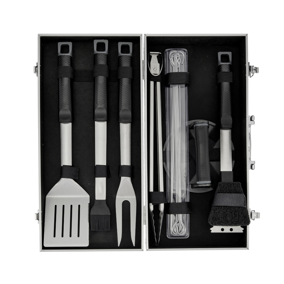 Wiltshire 15 Piece BBQ Set Hard Case Including Cast Iron Burger Press
