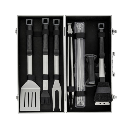 Wiltshire 15 Piece BBQ Set Hard Case Including Cast Iron Burger Press