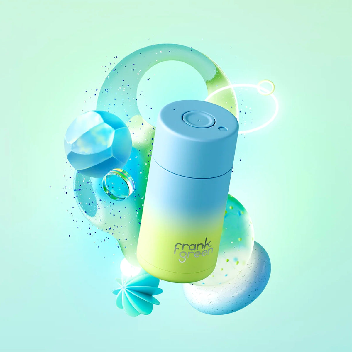 frank green 12oz Reusable Cup - Push Button Lid - Sky Blue Pistachio
