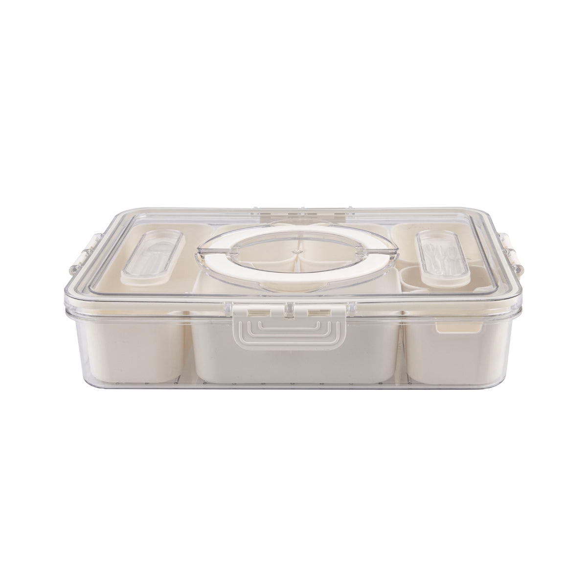Pizzazz Rectangular 7 Compartment Grazing Box With Carry Handles and Food Picks - Cream