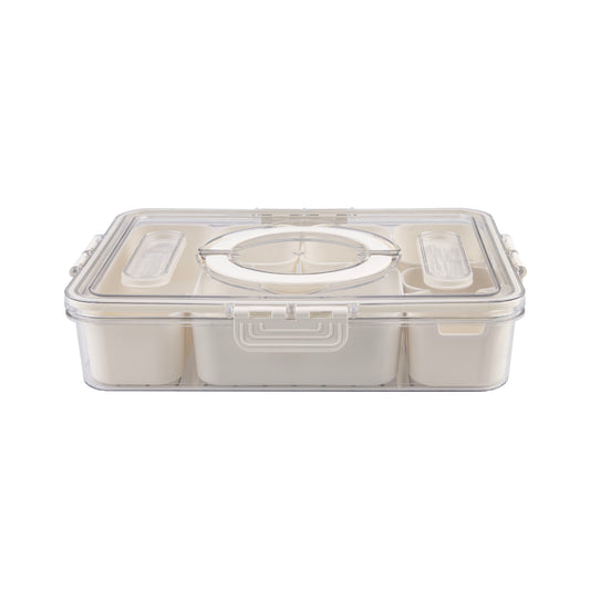 Pizzazz Rectangular 7 Compartment Grazing Box With Carry Handles and Food Picks - Cream