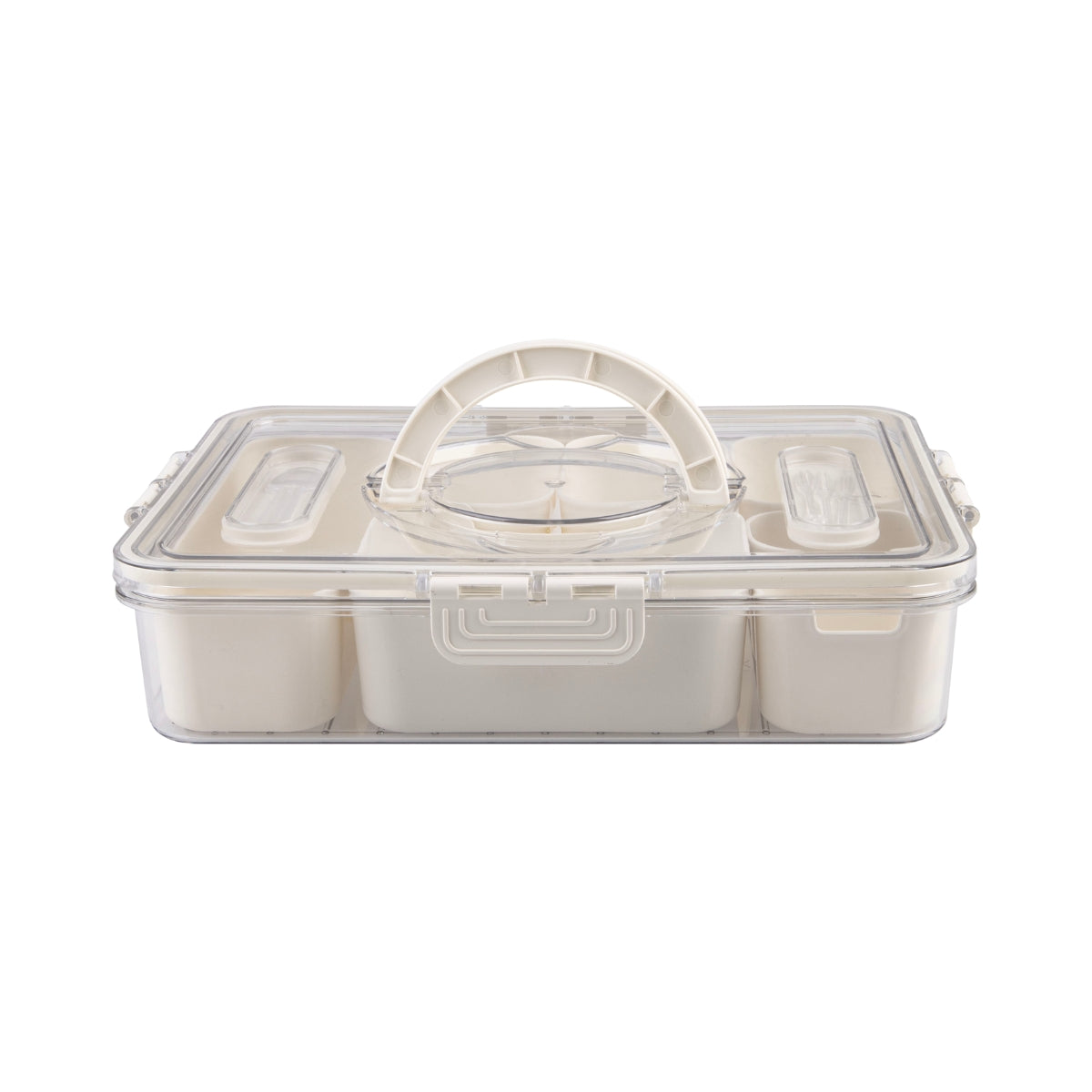Pizzazz Rectangular 7 Compartment Grazing Box With Carry Handles and Food Picks - Cream