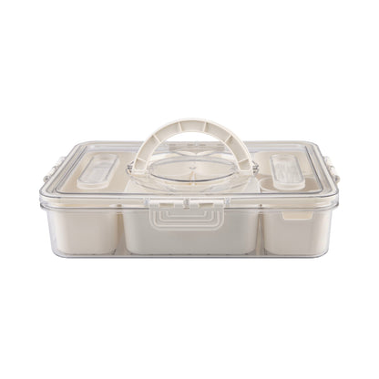 Pizzazz Rectangular 7 Compartment Grazing Box With Carry Handles and Food Picks - Cream