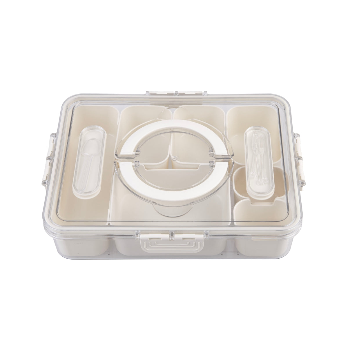 Pizzazz Rectangular 7 Compartment Grazing Box With Carry Handles and Food Picks - Cream