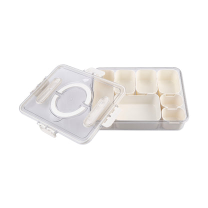 Pizzazz Rectangular 7 Compartment Grazing Box With Carry Handles and Food Picks - Cream