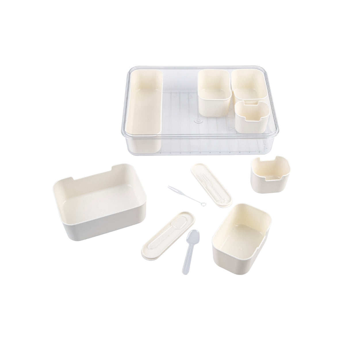 Pizzazz Rectangular 7 Compartment Grazing Box With Carry Handles and Food Picks - Cream