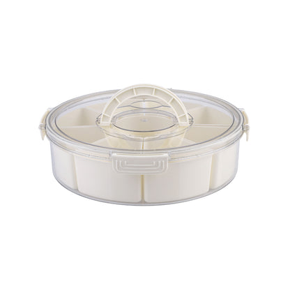 Pizzazz Round 9 Compartment Grazing Box with Carry Handles - Cream