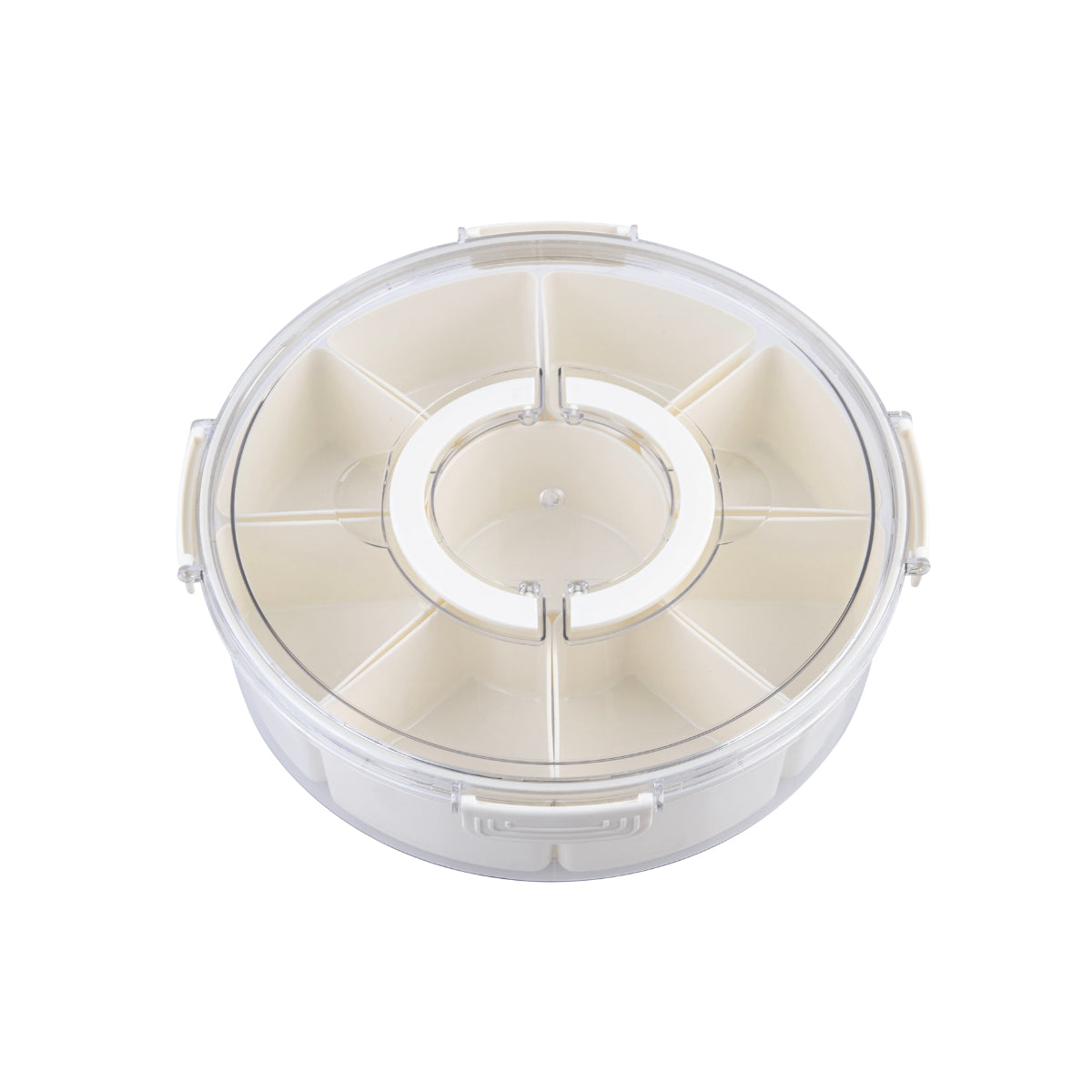 Pizzazz Round 9 Compartment Grazing Box with Carry Handles - Cream