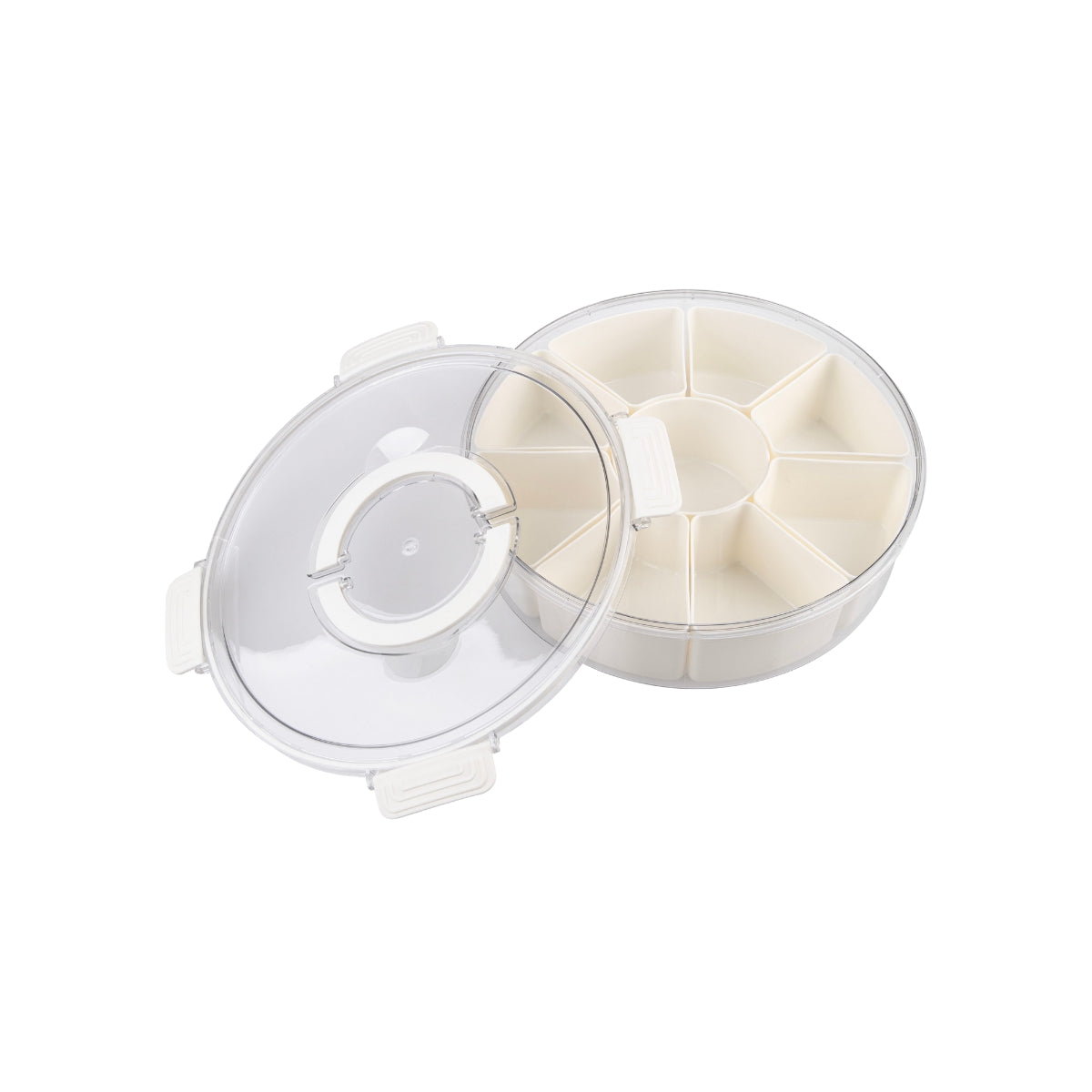 Pizzazz Round 9 Compartment Grazing Box with Carry Handles - Cream