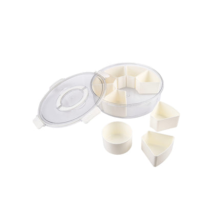 Pizzazz Round 9 Compartment Grazing Box with Carry Handles - Cream
