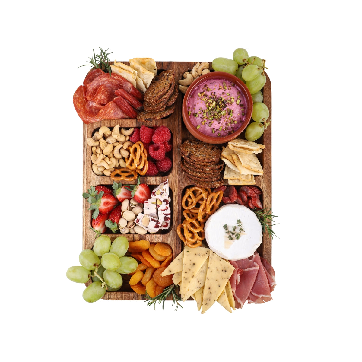 Alfresco Lane Acacia Wood 6 Compartment Rectangular Grazing Platter With Lid