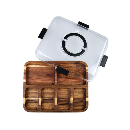 Alfresco Lane Acacia Wood 6 Compartment Rectangular Grazing Platter With Lid