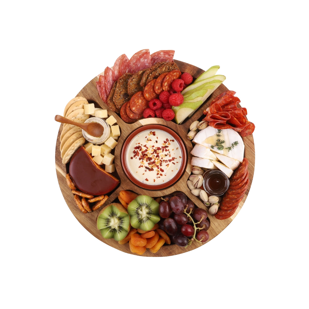 Alfresco Lane Acacia Wood 5 Compartment Round Grazing Platter With Lid