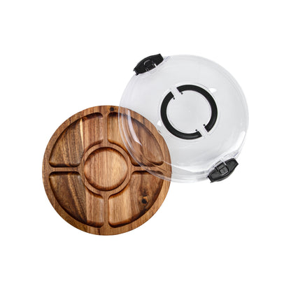 Alfresco Lane Acacia Wood 5 Compartment Round Grazing Platter With Lid