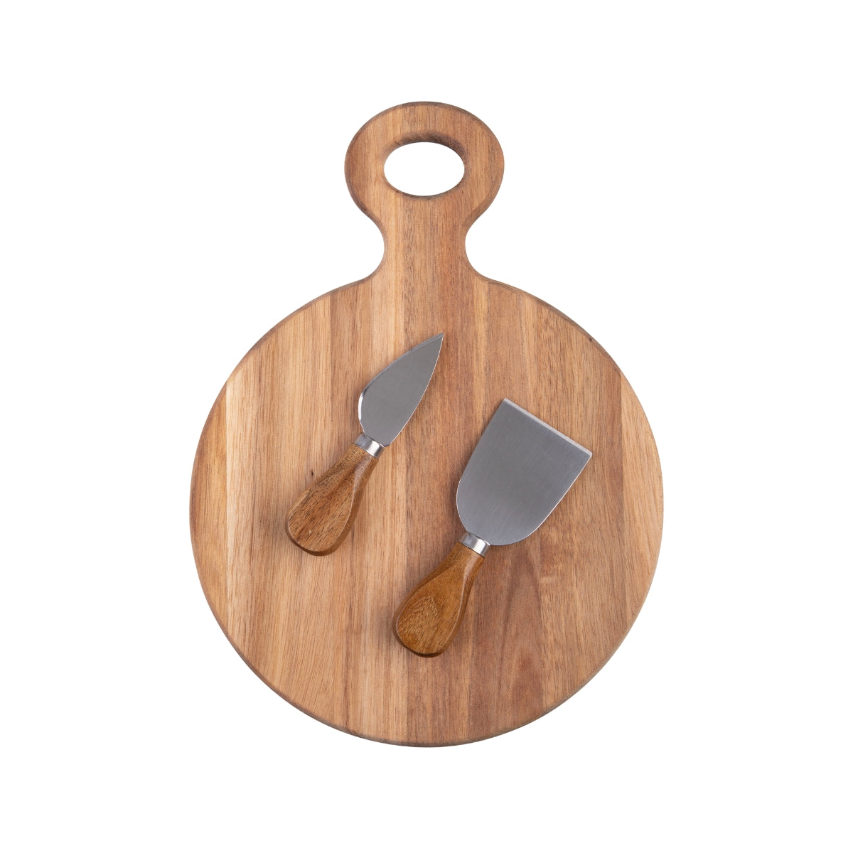 Alfresco Lane 3 Pce Round Acacia Wood Cheese Paddle With Knives - 30 x 22cm