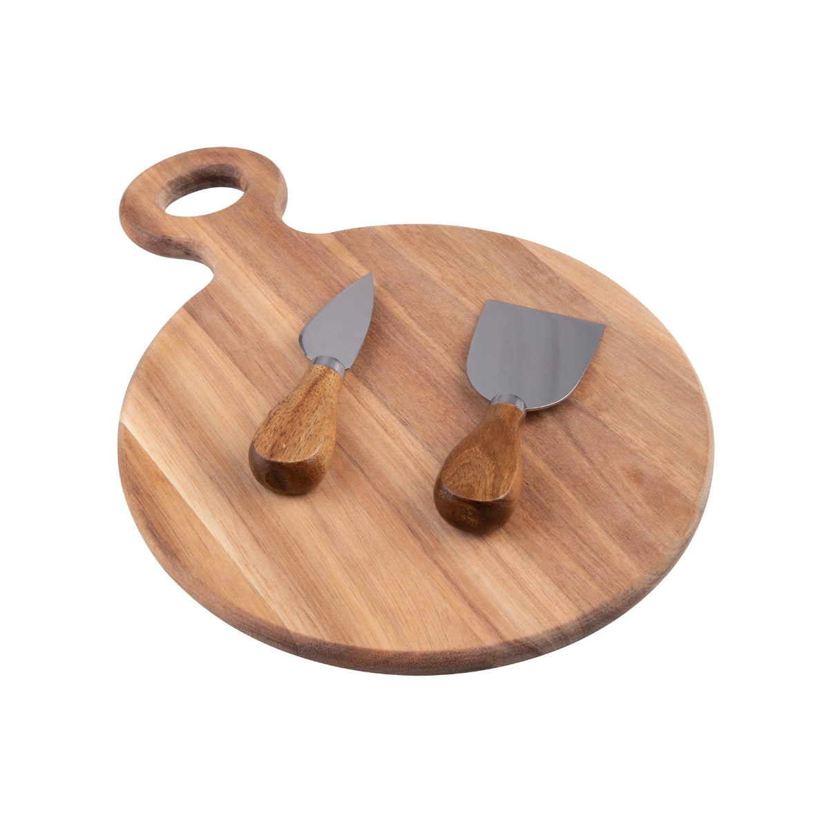 Alfresco Lane 3 Pce Round Acacia Wood Cheese Paddle With Knives - 30 x 22cm