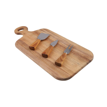 Alfresco Lane 4 Pce Oblong Acacia Wood Cheese Paddle With Knives - 43 x 20cm