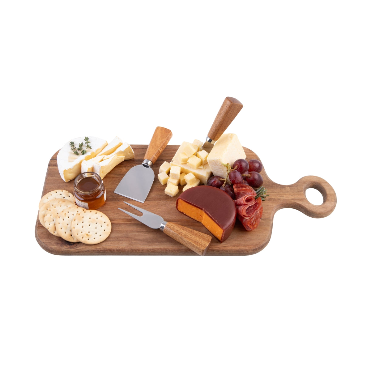 Alfresco Lane 4 Pce Oblong Acacia Wood Cheese Paddle With Knives - 43 x 20cm