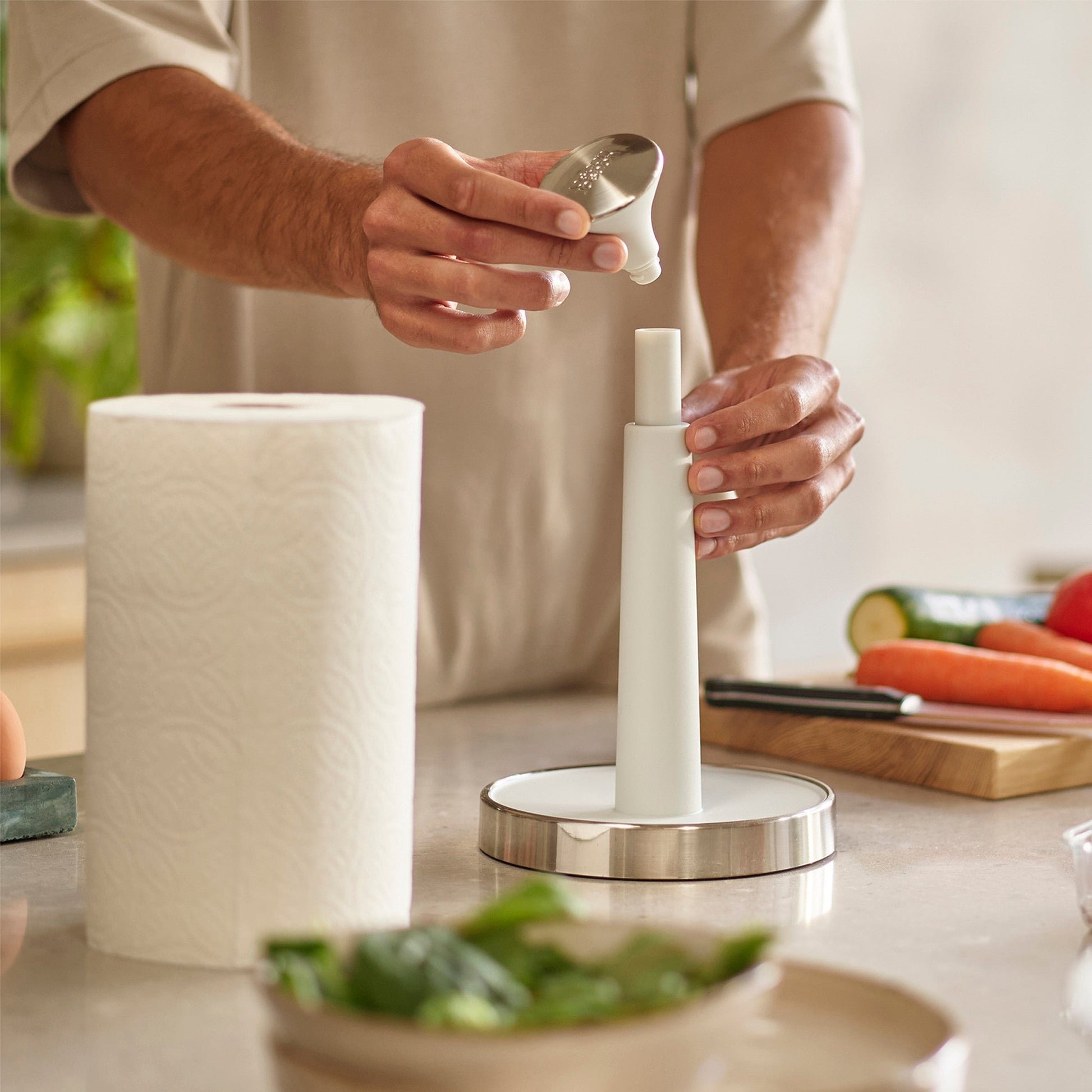 Push&Tear Kitchen Roll Holder Light Stone