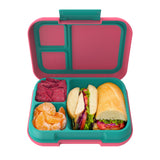 Bentgo Pop Lunchbox Bright Coral & Teal - Interanl View with a full Sandwich