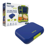 Packaging and Close Up of the Bentgo Pop Lunch Box Navy and Chartreuse