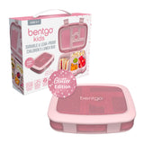 Packaging and Item on Display Kids Bento Style Lunch Box in Glitter Pink