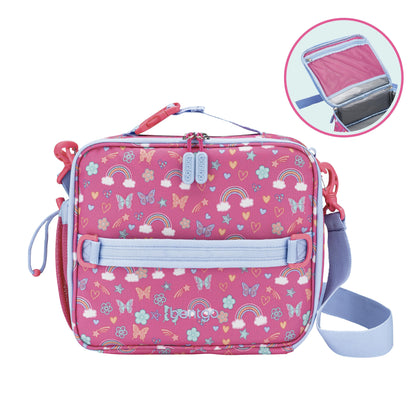 Bentgo Kids Print Lunch Bag Rainbows & Butterflies with inset showing the internal zip pocket