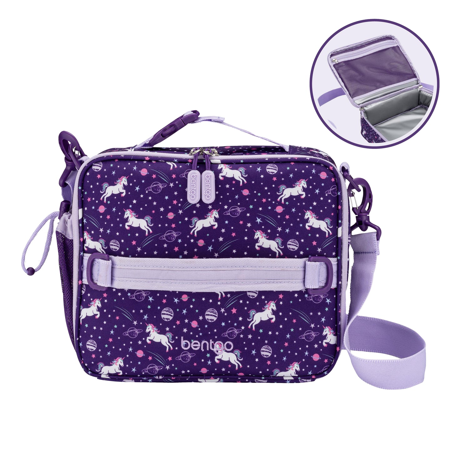 Bentgo Kids Print Lunch Bag - Unicorns | Inset featuring internal zip compartment