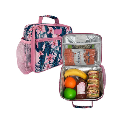Sachi Insulated Crew Lunch Bag With Bottle Holder - Pink Orchids