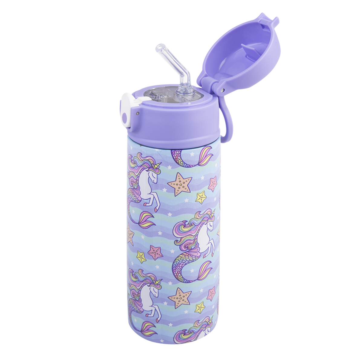 Stainless Steel D/W Ins. Drink Bottle W/Sipper 550ml Mermaid Unicorns