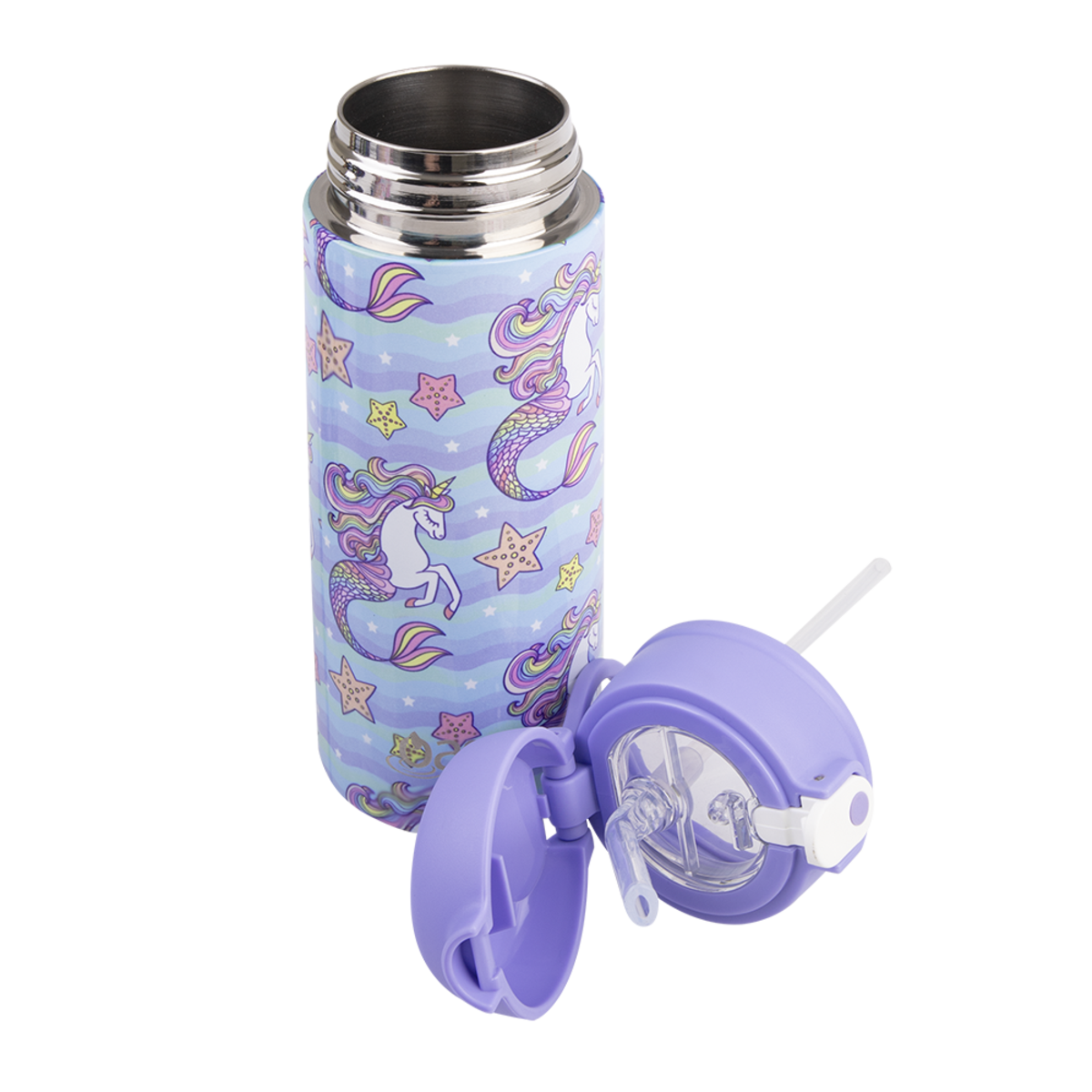 Stainless Steel D/W Ins. Drink Bottle W/Sipper 550ml Mermaid Unicorns