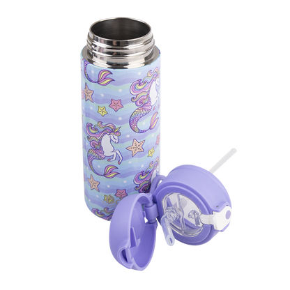 Stainless Steel D/W Ins. Drink Bottle W/Sipper 550ml Mermaid Unicorns