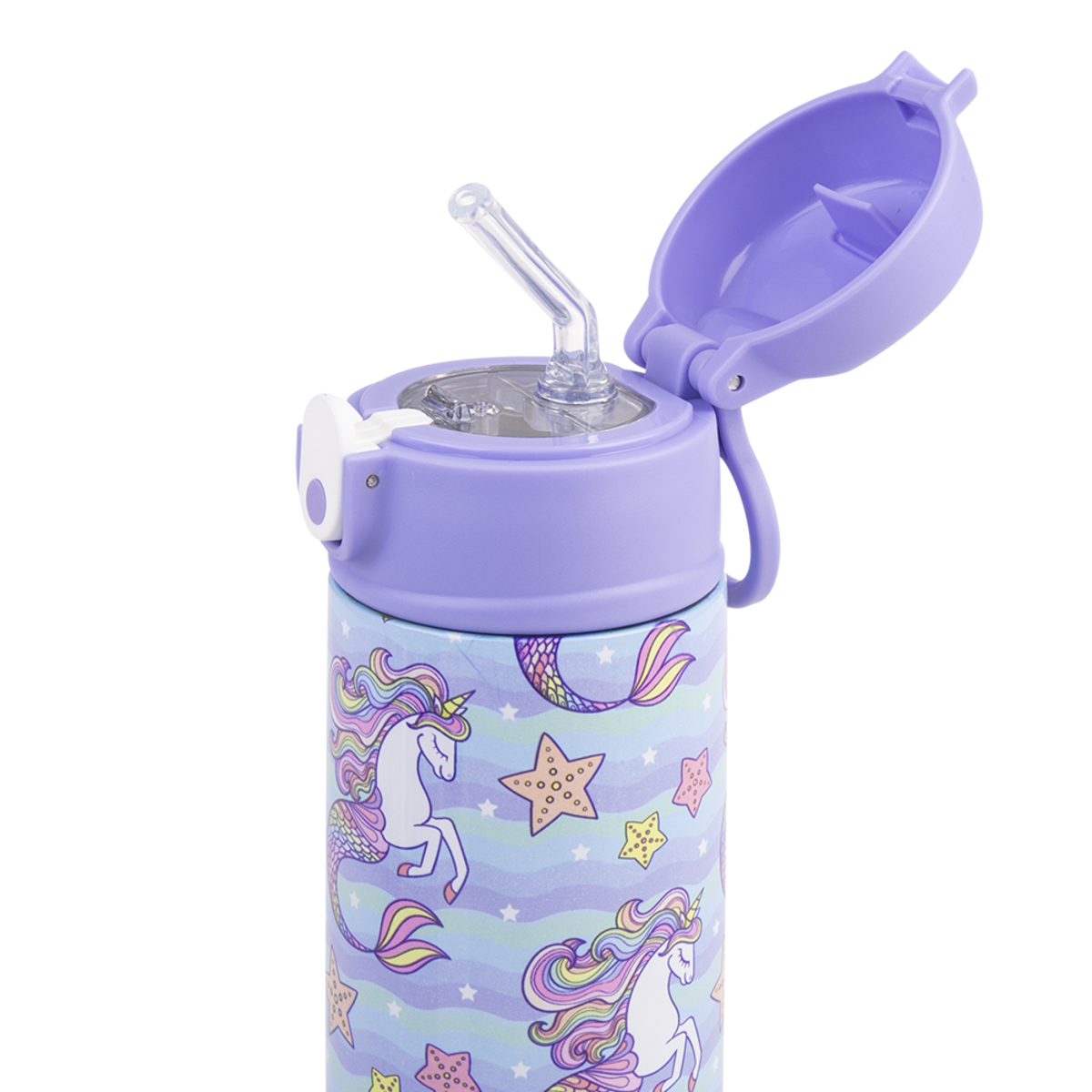 Stainless Steel D/W Ins. Drink Bottle W/Sipper 550ml Mermaid Unicorns
