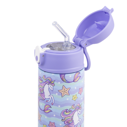 Stainless Steel D/W Ins. Drink Bottle W/Sipper 550ml Mermaid Unicorns