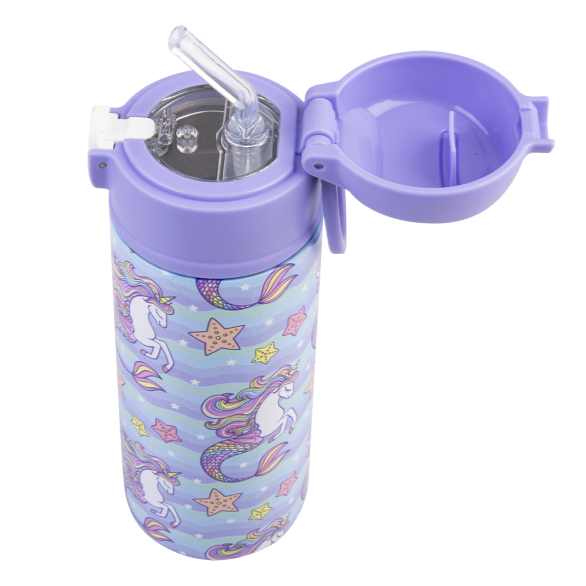 Stainless Steel D/W Ins. Drink Bottle W/Sipper 550ml Mermaid Unicorns
