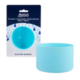 Oasis Packaging and Close Up of Silicone Bumper to fit 550ml Challenger Bottle in Island Blue