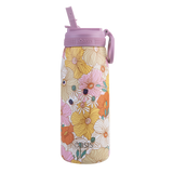 Stainless Steel D/W Ins. Sports Bottle W/ Sipper Straw Retro Floral