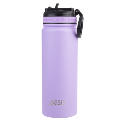 Oasis Insualted Challenger Bottle with Sipper Straw 550ml Lavender
