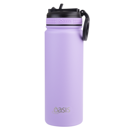Oasis Insualted Challenger Bottle with Sipper Straw 550ml Lavender