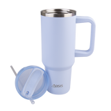 Oasis Commuter Travel Tumbler Periwinkle Lid off Next to Cup