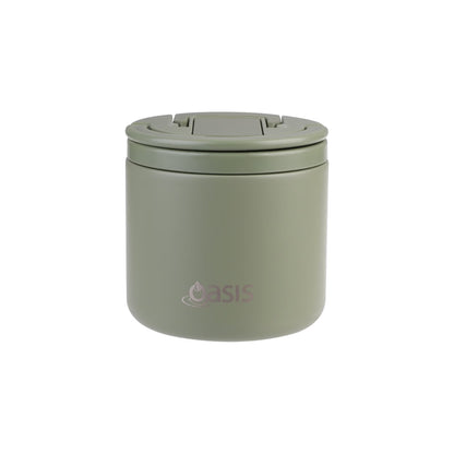 Oasis Quick Release Insulated Food Pod With Spork 550ml - Olive Green