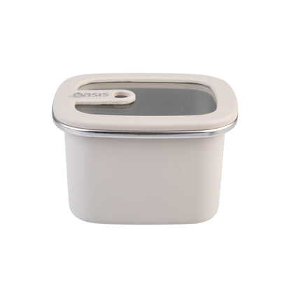 Oasis Microwave Safe Rectangular Stainless Steel Container 500ml - Oat