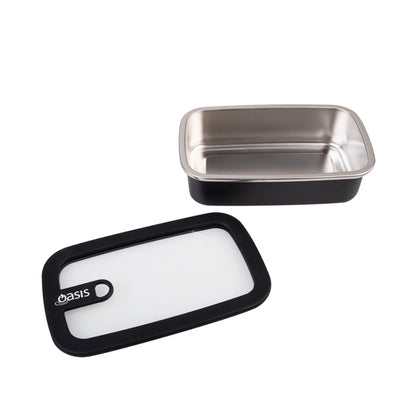 Oasis Microwave Safe Rectangular Stainless Steel Container 700ml - Black